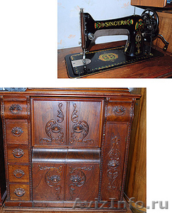   Комод-бюро (резьба) с швейной машинкой Singer, 1916 год - Изображение #1, Объявление #643453
