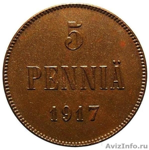 Редкая, медная монета 5 пенни 1917 года. - Изображение #1, Объявление #1014322