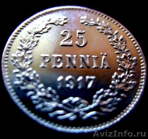 Редкая, серебряная монета 25 пенни, г/в 1917. - Изображение #1, Объявление #1012649