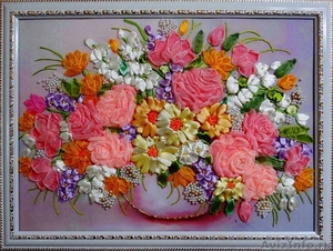 Картина лентами — Нежный букет с розами  - Изображение #1, Объявление #1386395