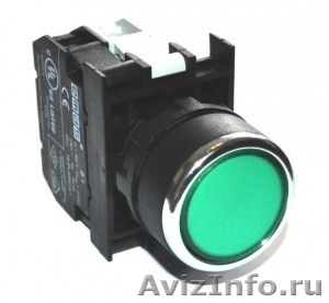 Кнопка нажимная с фиксацией и подсветкой 24В светодиод зеленая (1НО), B190FY Ema - Изображение #1, Объявление #1551198