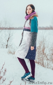 Женское бирюзовое зимнее пальто с мехом (шуба) - Изображение #2, Объявление #1594015