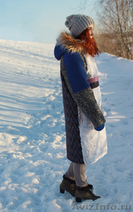 Женское с синими рукавами зимнее пальто с мехом (шуба) - Изображение #2, Объявление #1594023