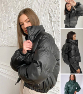 Женская теплая укороченная зимняя куртка из эко-кожи - Изображение #1, Объявление #1719313